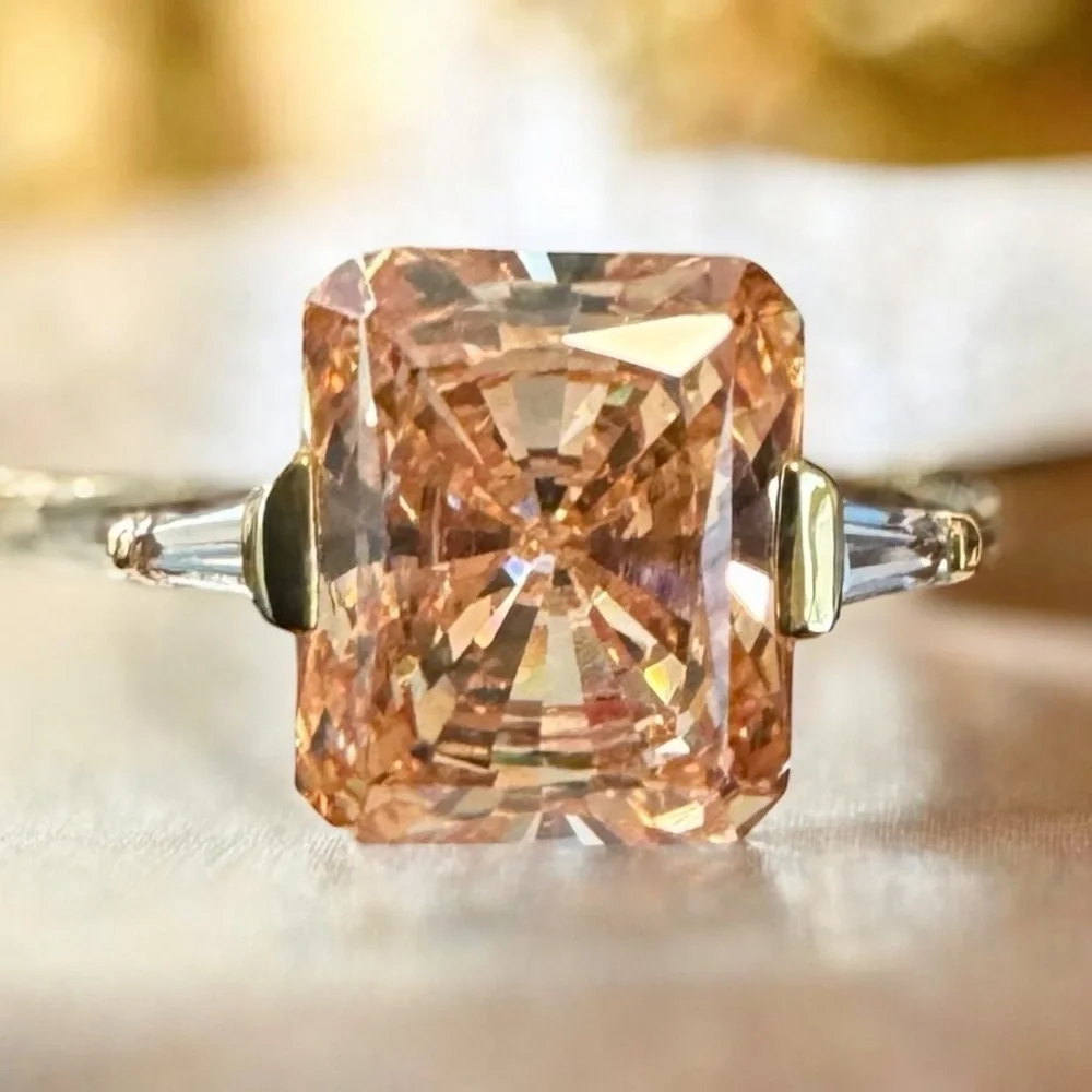 Peach Cubic Zirconia Gold Over Sterling Silver Ring (6.75)